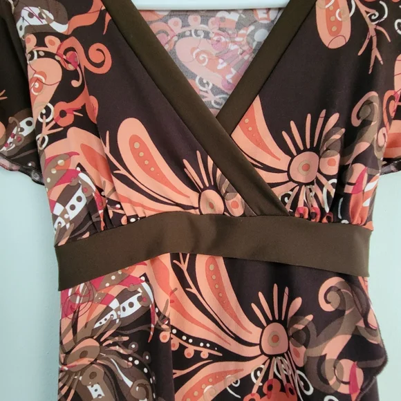 A. Byer Y2K Faux Wrap Babydoll Floral Chocolate Brown Women's Top Size M 90's - Picture 7 of 9